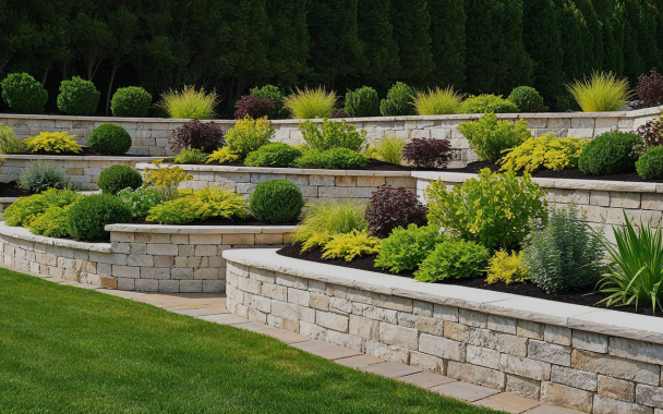 D & M Landscape retaining wall and hardscape project in the MetroWest area