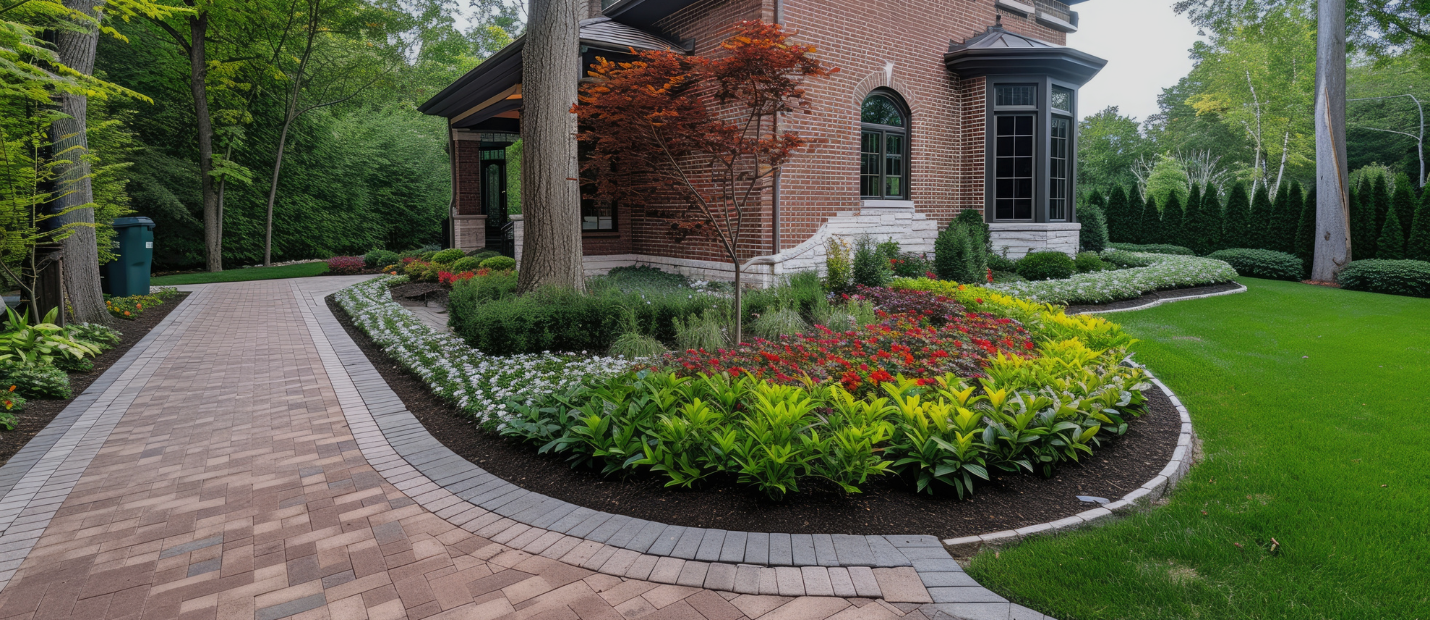Natural stone walkway installation through landscaped property in Wellesley