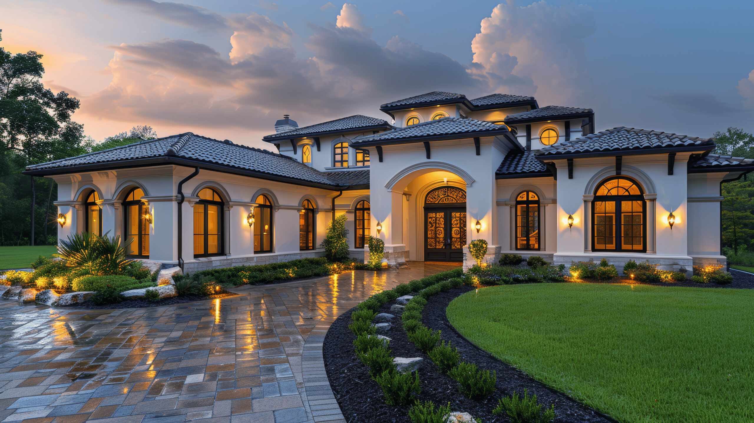 Mature landscaped property in MetroWest Massachusetts with stonework and outdoor living features