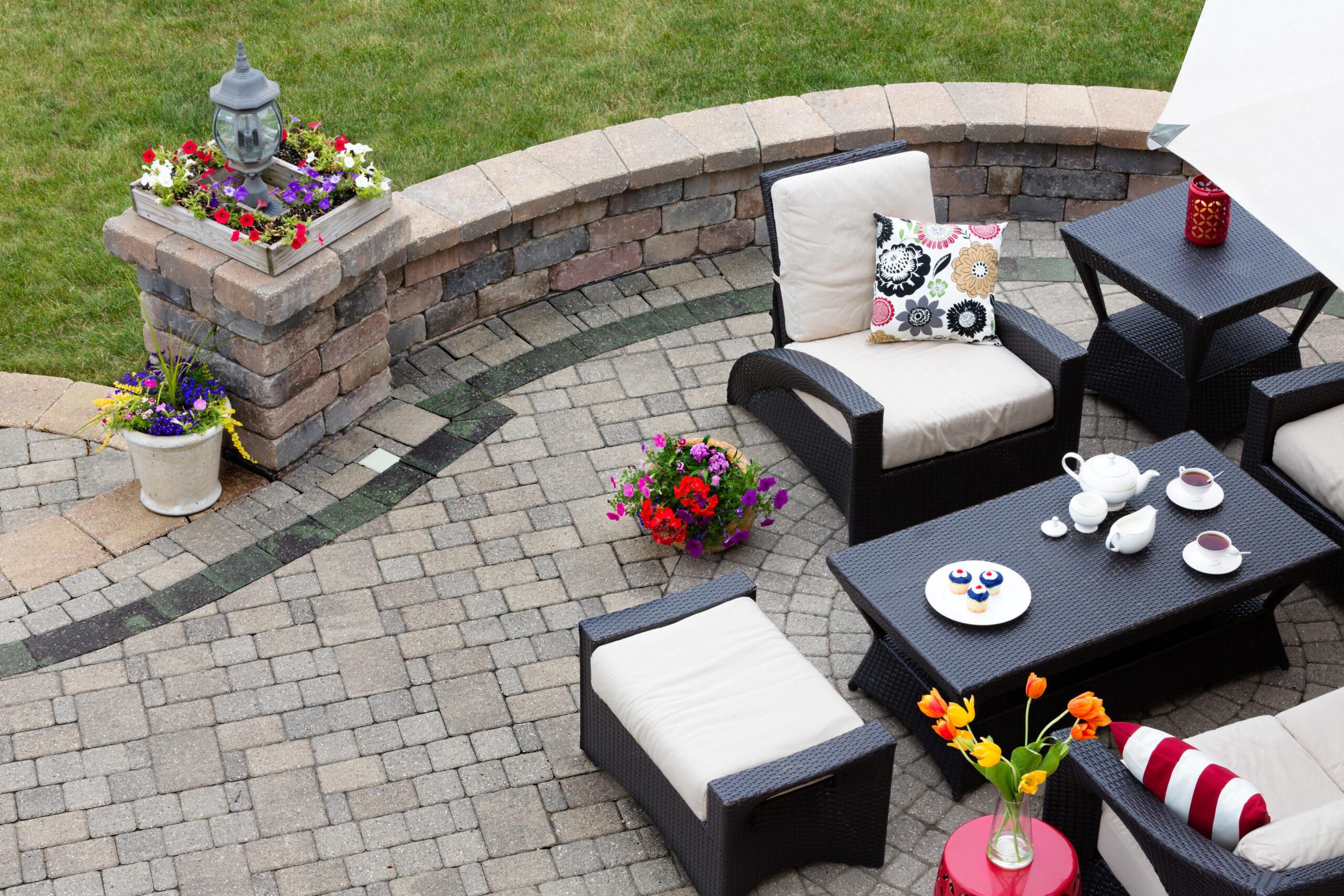 Professionally installed paver patio in a Massachusetts backyard