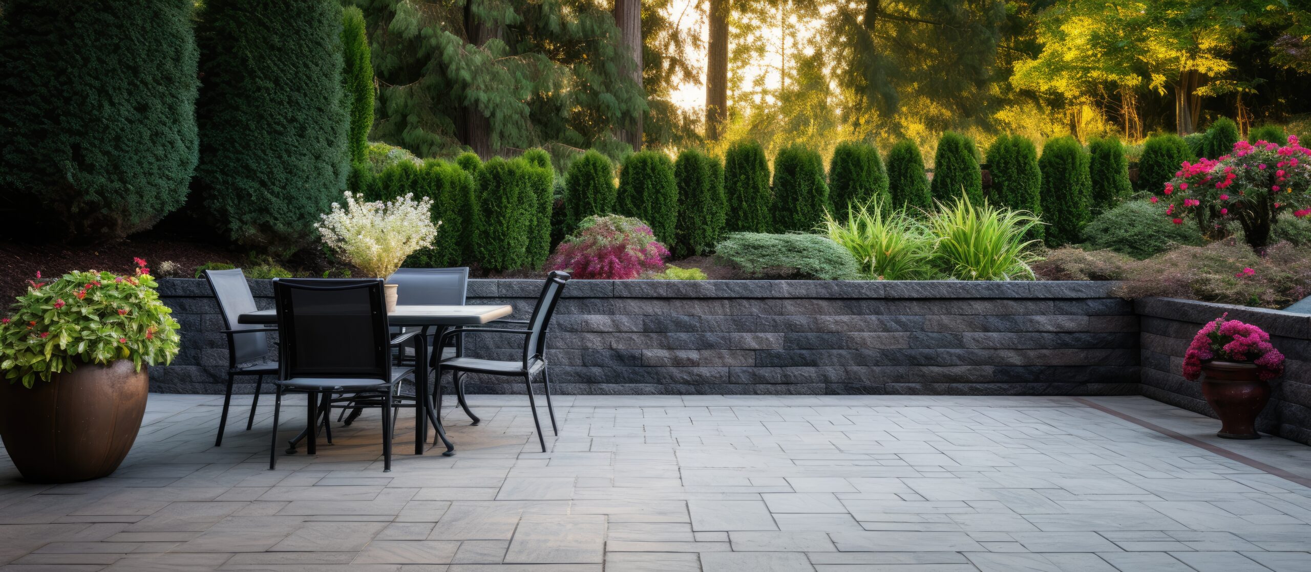 Natural stone retaining wall with proper drainage installed by D & M Landscape