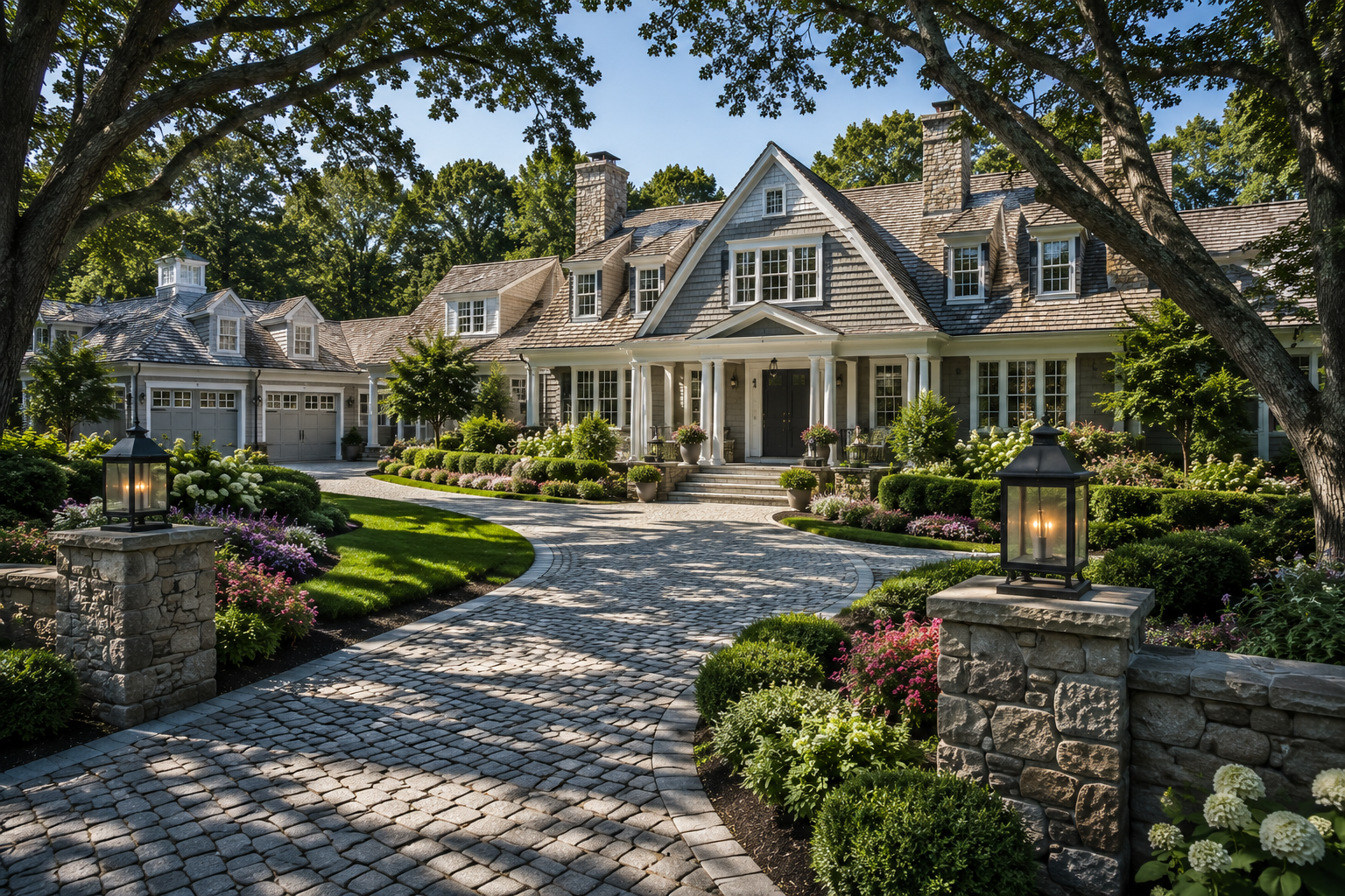 Estate-style residential property with professional landscaping in Norfolk, MA