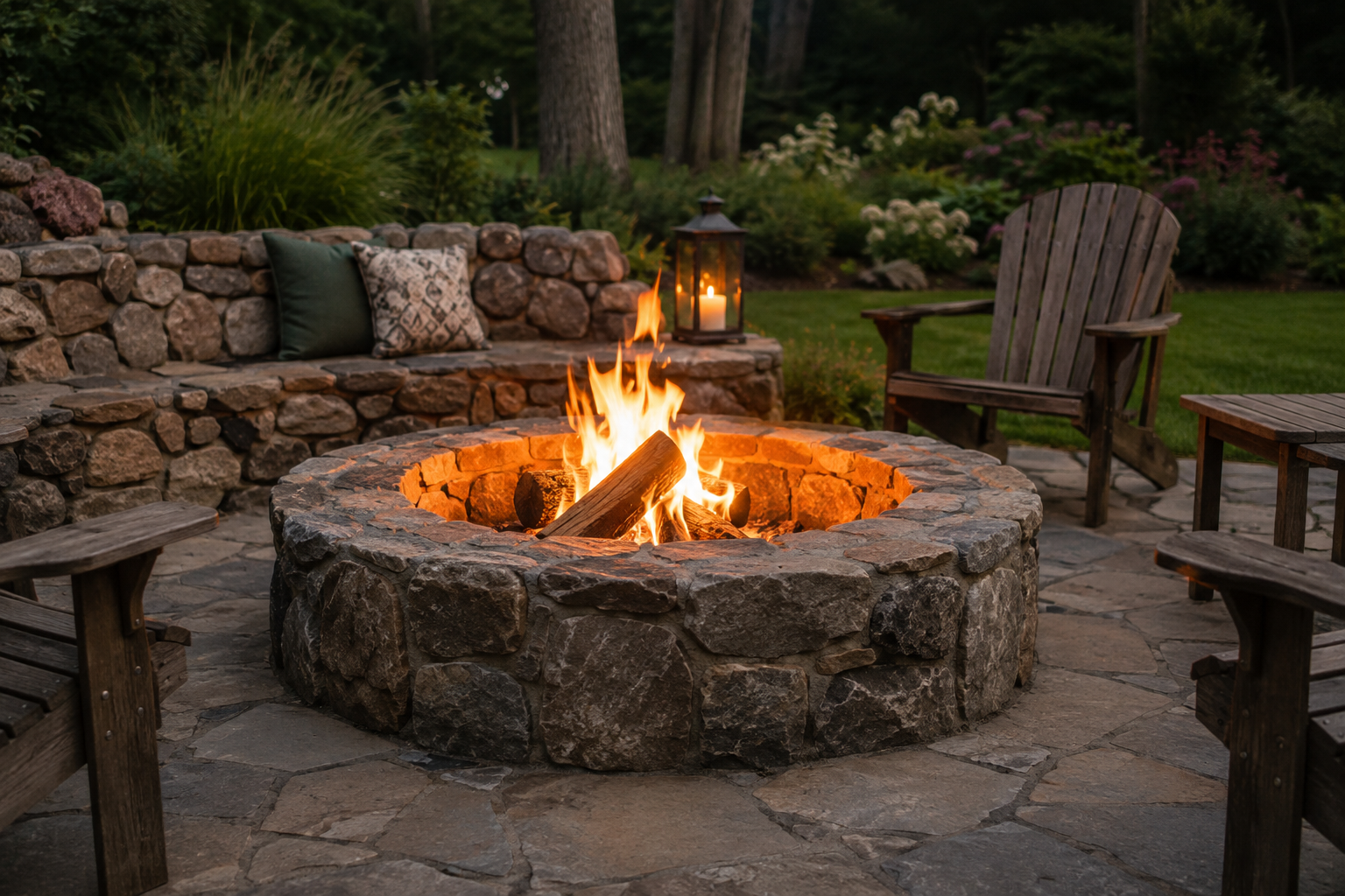 Natural stone wood-burning fire pit